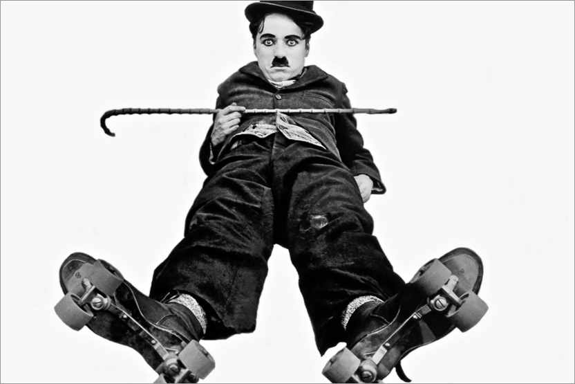 Premium poster Charlie Chaplin with roller skates
