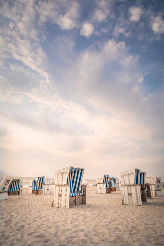 Premium poster Blue and white - beach chairs and sky on Sylt