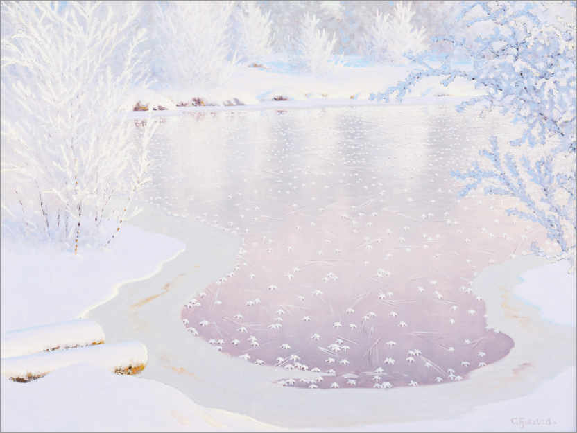 Poster Sparkling winter landscape with frozen water