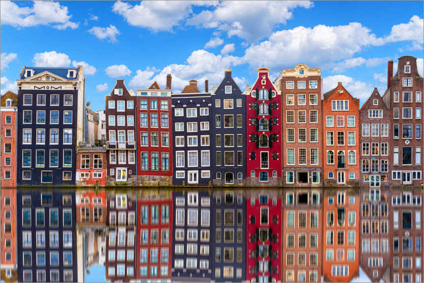 Poster Houses are reflected on the canal, Amsterdam