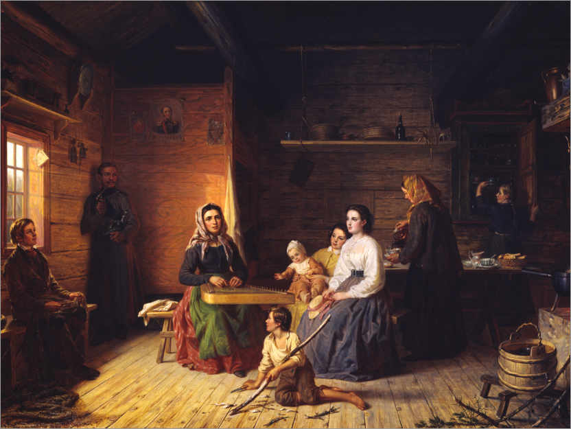 Poster Kreeta Haapasalo Playing the Kantele in a Peasant Cottage