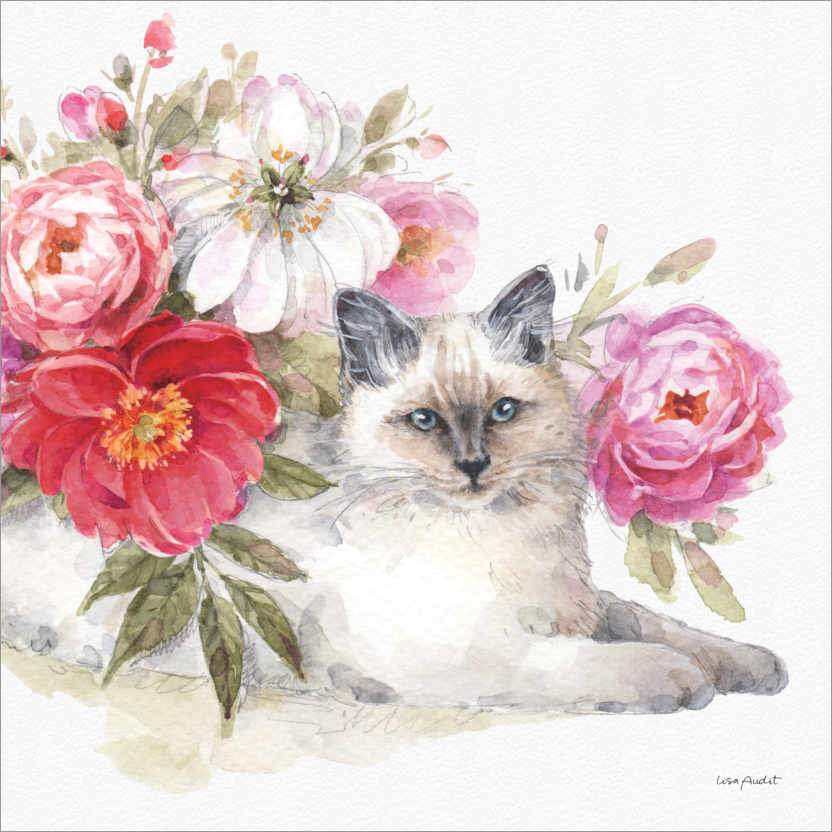 Poster Adorable cat with flowers