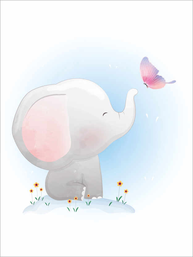 Poster Elephant and butterfly
