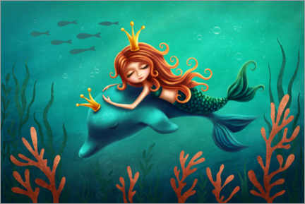 Premium poster  Little Mermaid and Dolphin - Elena Schweitzer