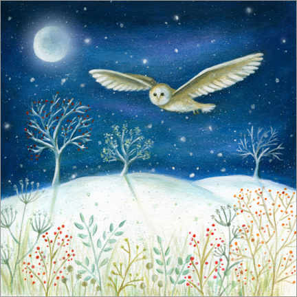Poster Snowy owl in the moonlight