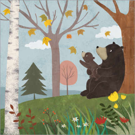 Hout print  Bear autumn - Lucy Barnard