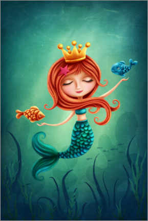 Premium poster Mermaid playing with fishes