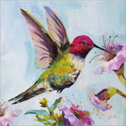 Premium poster  Hummingbird with hibiscus flowers I - Jeanette Vertentes