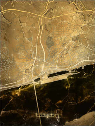 Canvas print  Lisbon city map gold - Bekim Mehovic