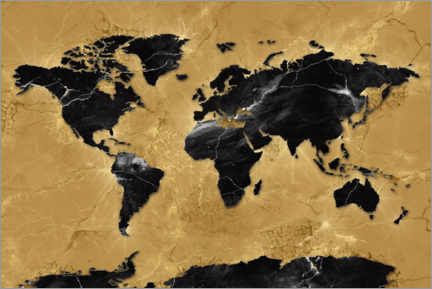Premium poster World map gold