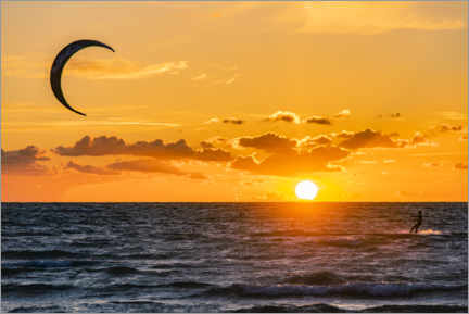 Premium poster  Kite surfer in the sunset - HADYPHOTO