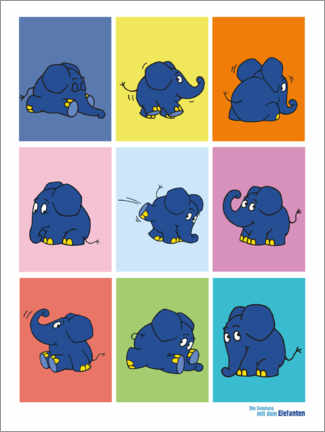 Poster  Blue elephant - motley