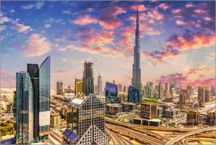 Canvas print  Dubai Skyline - Sheikh Zayed Street and Burj Khaifa with clouds - HADYPHOTO
