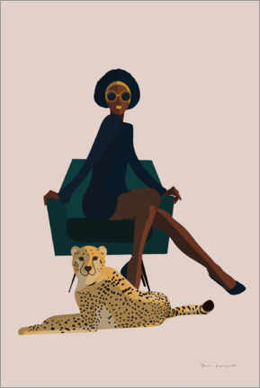 Premium poster  Afro woman and her cheetah - Omar Escalante