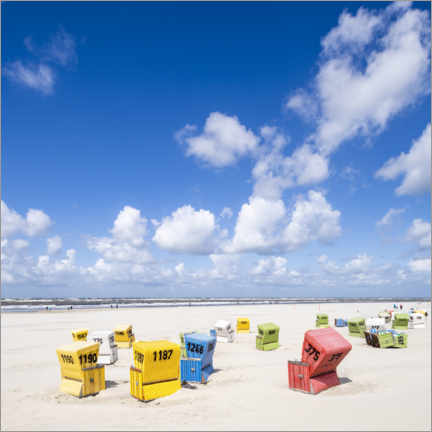 Poster Colorful beach chairs on the North Sea beach Westbad on Langeoog