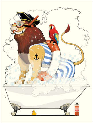 Poster Lion pirate in the bathtub