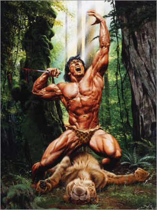 Canvas print  Lord of the Jungle defeats a tiger - Joe Jusko