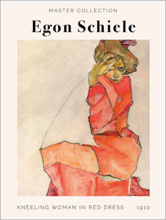 Poster Egon Schiele - Kneeling woman in red dress