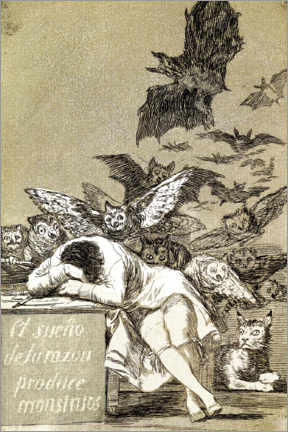 Hout print  De slaap van de rede brengt monsters voort - Francisco José de Goya