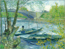 Hout print  Visser en boten bij de Pont de Clichy - Vincent van Gogh