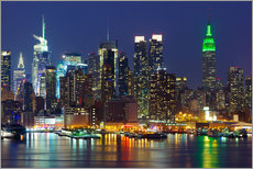 Muursticker  New York City 's nachts boven de Hudson river