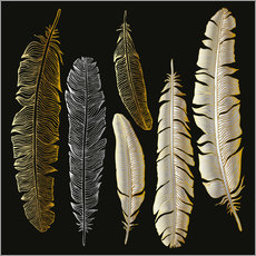 Muursticker  Feathers in Gold and Silver