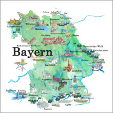 Canvas print  Beieren kaart met bezienswaardigheden - M. Bleichner