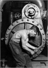 Hout print  Power plant worker at a steam engine