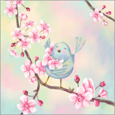 Poster Bird with cherry blossoms