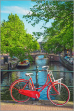 Poster Red bicycle in a canal of Amsterdam
