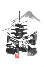 Poster  Fuji and temple - Péchane
