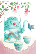 Acrylglas print  Kolibrie bij een thee-servies - Pimlada Phuapradit