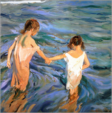 Muursticker  Girls in the sea - Joaquín Sorolla y Bastida