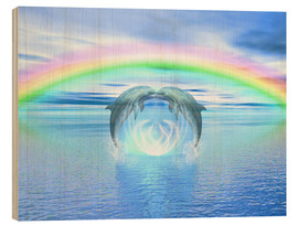 Hout print  Dolphins Rainbow Healing - Dolphins DreamDesign