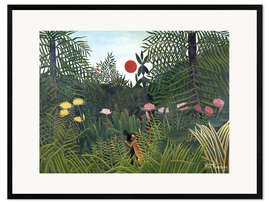 Ingelijste kunstdruk  Jungle Landscape with Setting Sun - Henri Rousseau