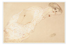 Premium poster  Naakt liggend op haar buik en naar rechts kijkend - Gustav Klimt