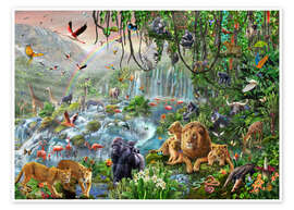 Poster  Waterval in de jungle - Adrian Chesterman