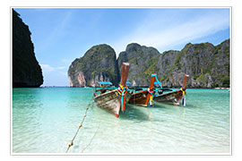 Poster Long tail boats at Maya bay beach, Phi Phi island, Thailand