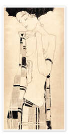 Poster  Gerti Schiele in a Plaid Garment - Egon Schiele