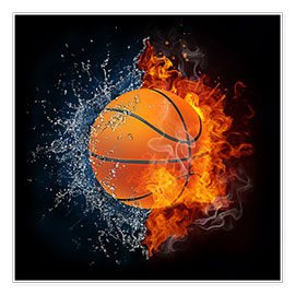 Poster  Basketball in een gevecht van water en vuur