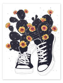 Poster  Sneakers with flowering cactuses - Valeriya Korenkova