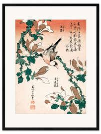 Ingelijste kunstdruk  java sparrow on magnolia - Katsushika Hokusai