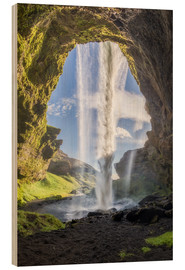 Hout print  Kvernufoss waterfall in south of Iceland - Dieter Meyrl