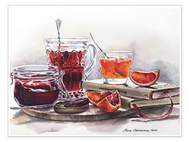 Poster Watercolor still life with Jam jars