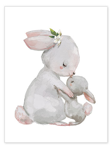 Poster Lieve witte konijntjes - moeder en kind