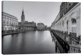 Canvas print  Hamburg Alsterarkaden and city hall black-and-white - Michael Valjak