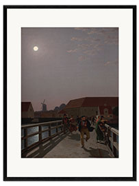 Ingelijste kunstdruk  Langebro, Copenhagen, in the moonlight - Christoffer Wilhelm Eckersberg